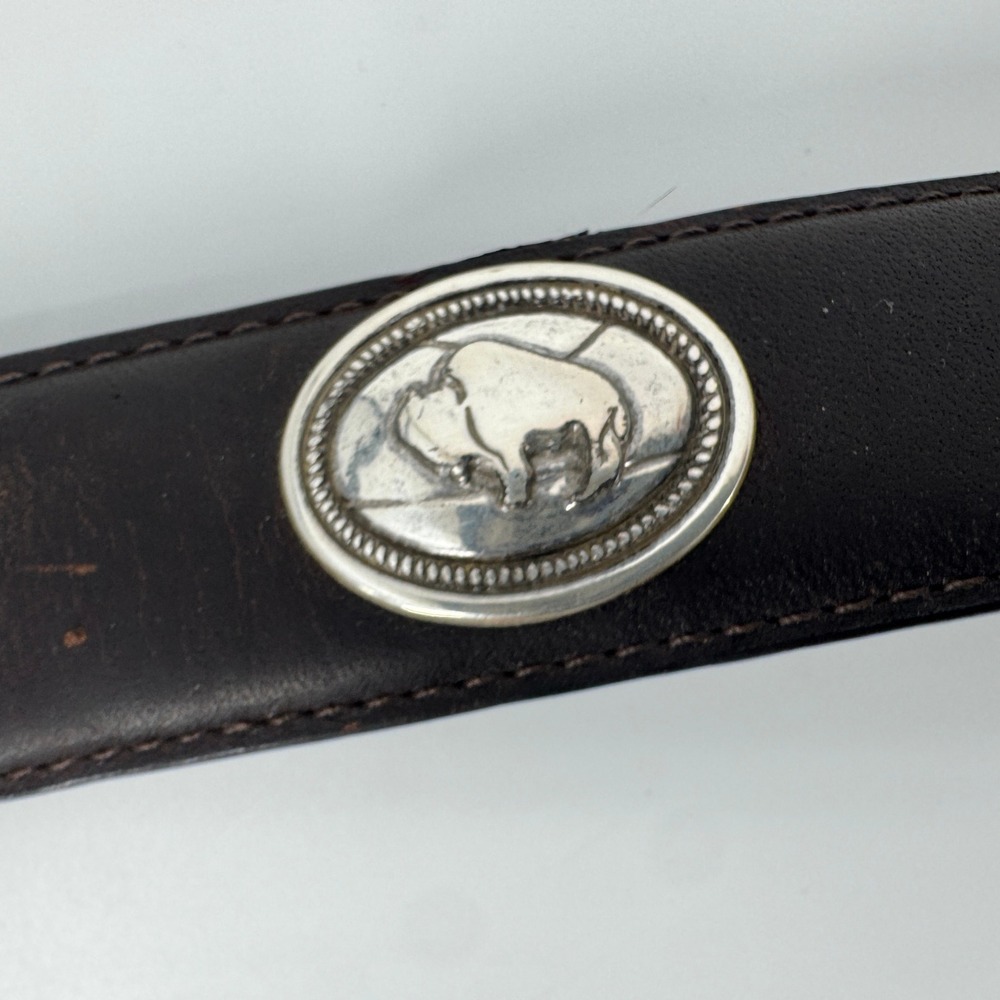 Fossil Leather Belt Mens 34 Brown Braided Buffalo Concho Western Silver Buckle